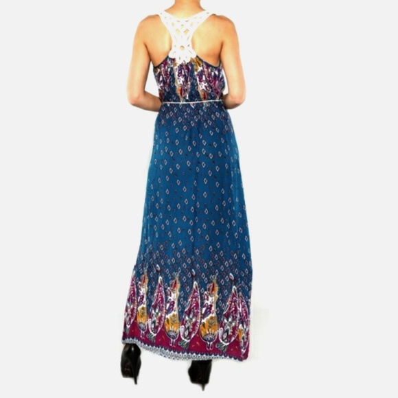 3/$25 Blue Paisley Racer Crochet Dress Maxi NWT M - Picture 3 of 3